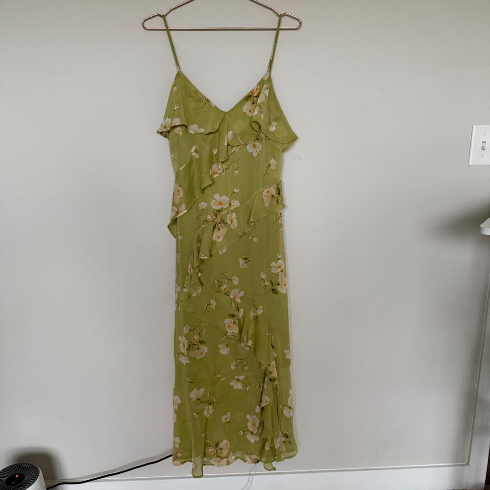 Blu Pepper Womens Cascading Ruffle Dress XL Green Maxi Floral Cottage Romantic - Picture 2 of 8